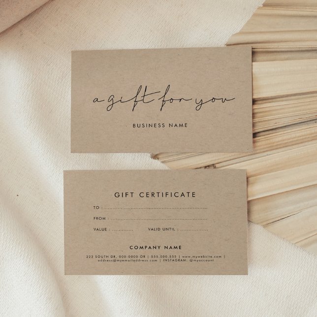 Minimalist handwritten kraft gift certificate (Minimalist handwritten kraft gift certificate)
