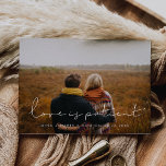 Minimalist handwritten Love is patient update Postcard<br><div class="desc">You have to postpone or cancel your wedding or celebration? Share the news with this lovely photo postcard,  fully customisable font and colours.</div>