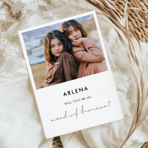 Minimalist handwritten Maid of Honour photo card