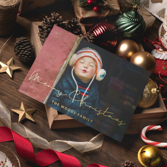 Minimalist Handwritten Merry Christmas Photo Gold (Creator Uploaded)