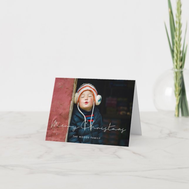 Minimalist Handwritten Merry Christmas Photo Holiday Card (Front)
