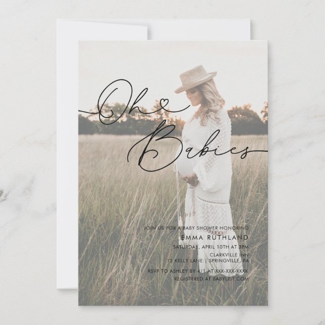 Minimalist Handwritten Photo Heart Baby Shower Invitation (Front)