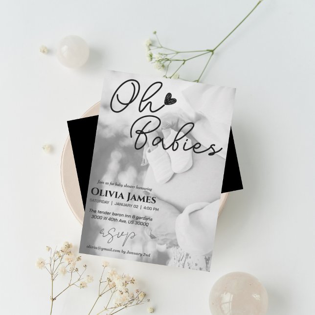 Minimalist handwritten photo twins baby shower  invitation (Creator Uploaded)