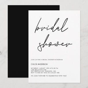 Minimalist Handwritten Script Black Bridal Shower Invitation