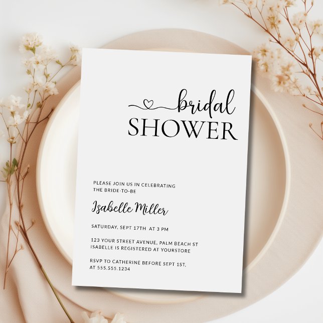 Minimalist Handwritten Script Black Bridal Shower  Invitation (Creator Uploaded)