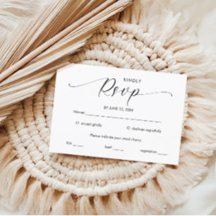 Minimalist Handwritten Script Black & White RSVP Card