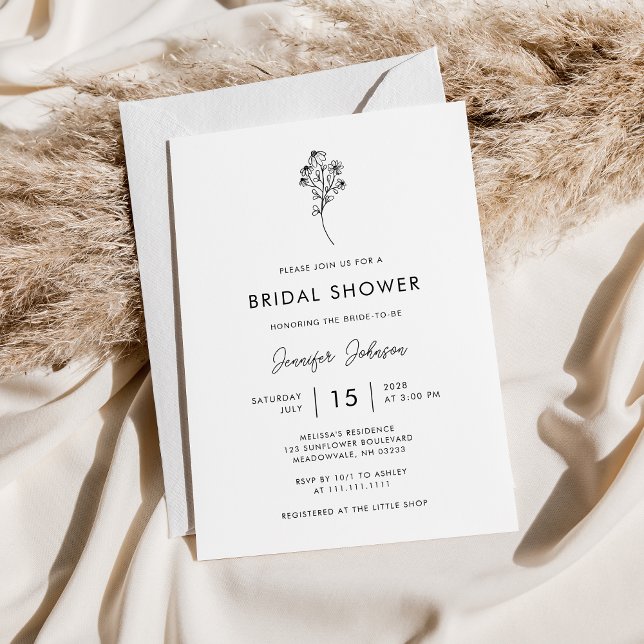 Minimalist Handwritten Script Floral Bridal Shower Invitation (Creator Uploaded)