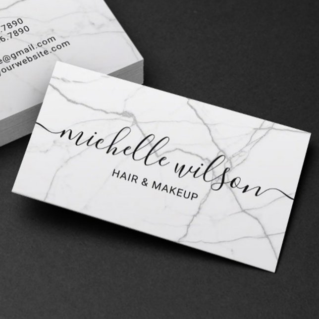 Minimalist Handwritten Script Modern Marble Salon Business Card (Creator Uploaded)