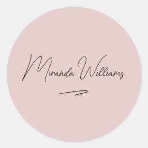 Minimalist Handwritten Script Name Blush Pink Classic Round Sticker