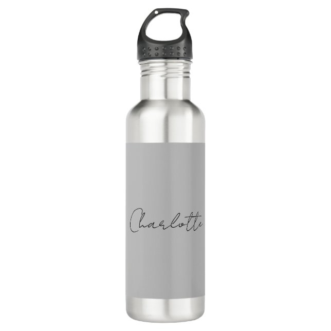 Minimalist Handwritten Script Name Grey 710 Ml Water Bottle (Front)