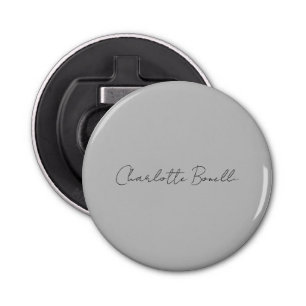 Minimalist Handwritten Script Name Grey Bottle Opener