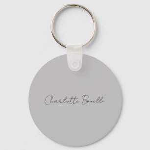 Minimalist Handwritten Script Name Grey Key Ring