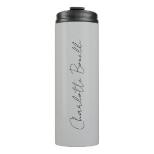 Minimalist Handwritten Script Name Grey Thermal Tumbler