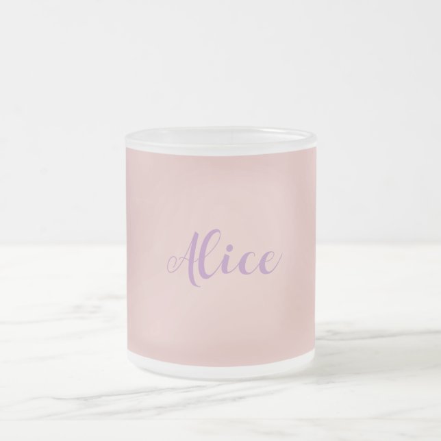 Minimalist Handwritten Script Name Rose Gold Frosted Glass Coffee Mug (Center)