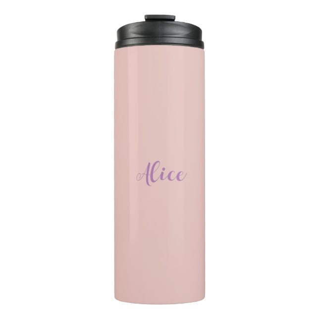 Minimalist Handwritten Script Name Rose Gold Thermal Tumbler (Front)