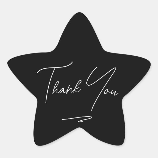 Minimalist Handwritten Script Thank You Black Star Sticker (Front)