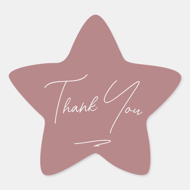 Minimalist Handwritten Script Thank You Dusty Pink Star Sticker (Front)