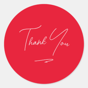 Minimalist Handwritten Script Thank You Red Classic Round Sticker