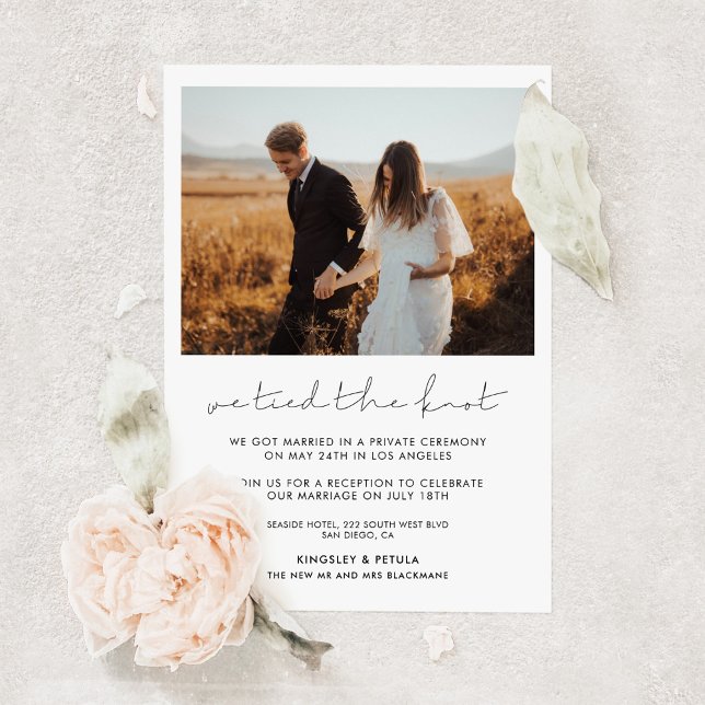 Minimalist handwritten We tied the knot photo card (Creator Uploaded)