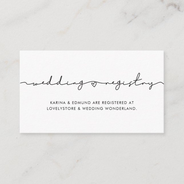 Minimalist handwritten wedding registry card (Front)