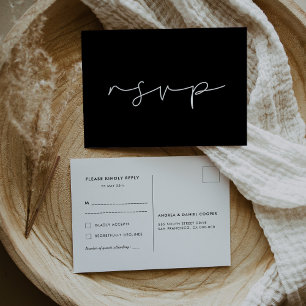 Minimalist handwritten wedding RSVP Postcard