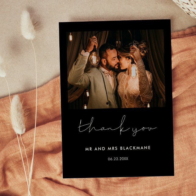Minimalist handwritten wedding Thank you photo Postcard (Creator Uploaded)