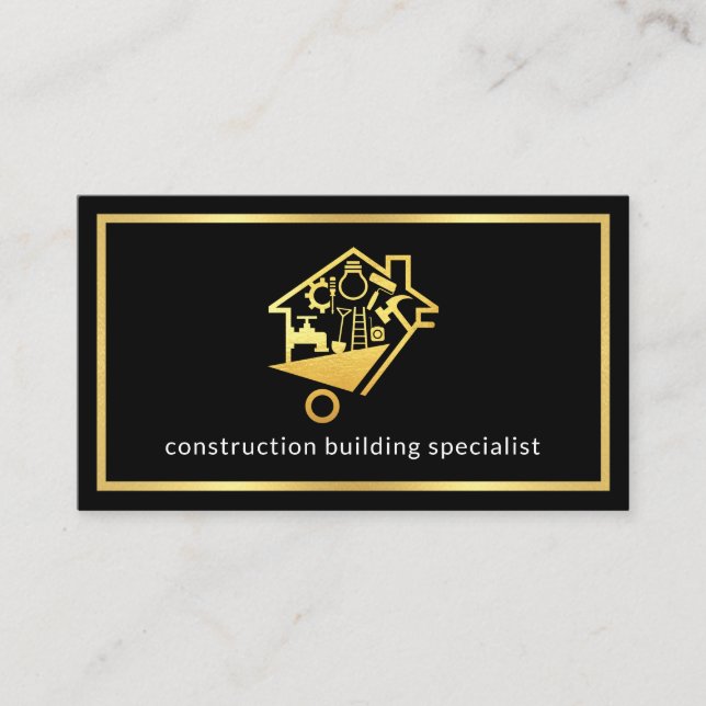 Minimalist Handyman Tools In Gold Frame Business Card (Front)