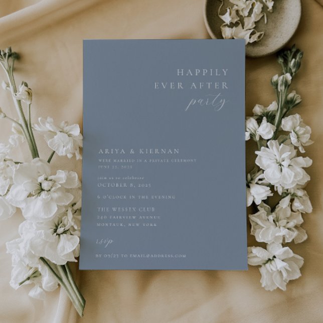 Minimalist Happily Ever After Party Dusty Blue Invitation (Creator Uploaded)