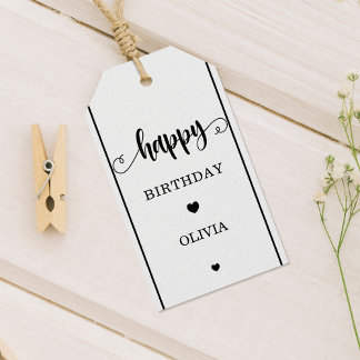 Minimalist Happy Birthday Tag Hearts Graphic