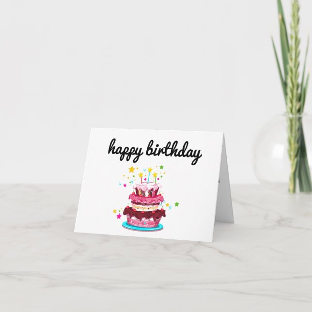 Minimalist happy birthday with Cake Card (Front)