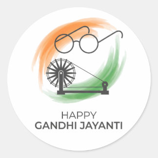 Minimalist Happy Gandhi Jayanti Vector Graphic Sti Classic Round Sticker