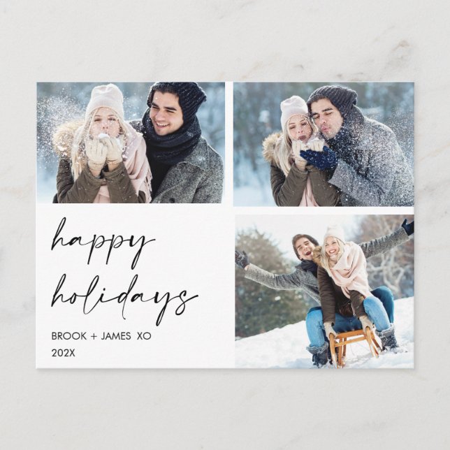 Minimalist Happy Holidays Calligraphy Christmas Postcard (Front)