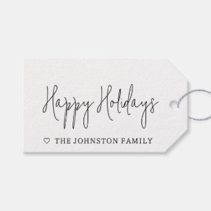 Minimalist Happy Holidays Christmas Black White Gift Tags