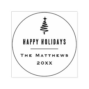 Minimalist Happy Holidays Christmas Tree Family Self-inking Stamp
