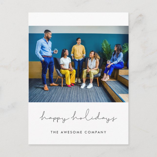 Minimalist Happy Holidays Corporate business photo Postcard (Front)