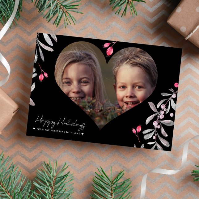 Minimalist Happy Holidays photo black Holiday Card (Creator Uploaded)