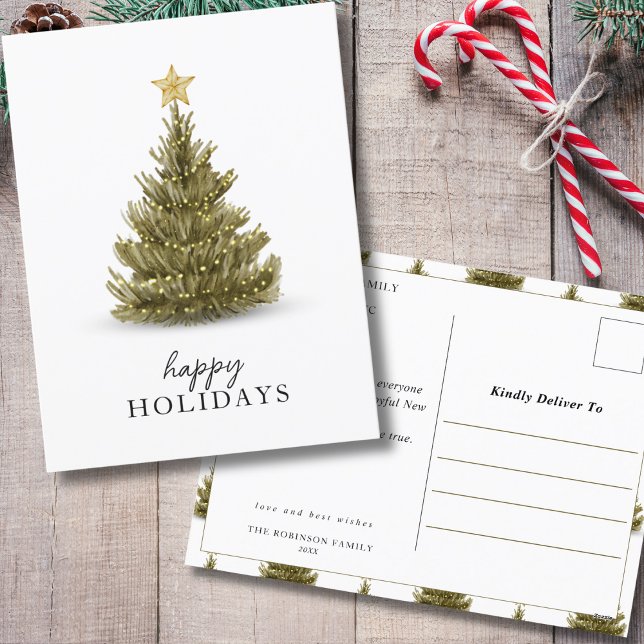 Minimalist Happy Holidays Pine Tree Christmas Holiday Postcard (Creator Uploaded)