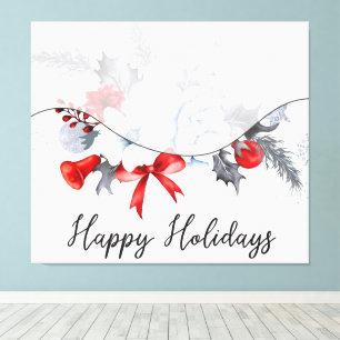 Minimalist Happy Holidays with Christmas Garland Canvas Print