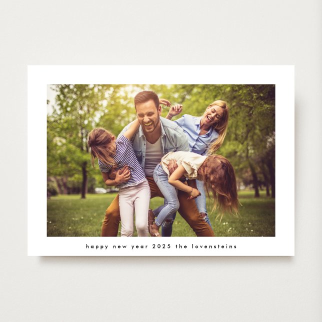 Minimalist Happy New Year 2026 White Photo Frame Holiday Card (Creator Uploaded)