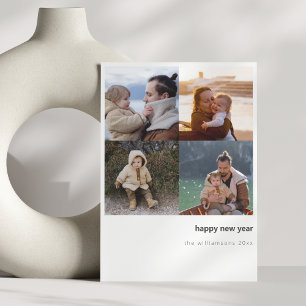 Minimalist Happy New Year Bold Four Photo Grid Holiday Card