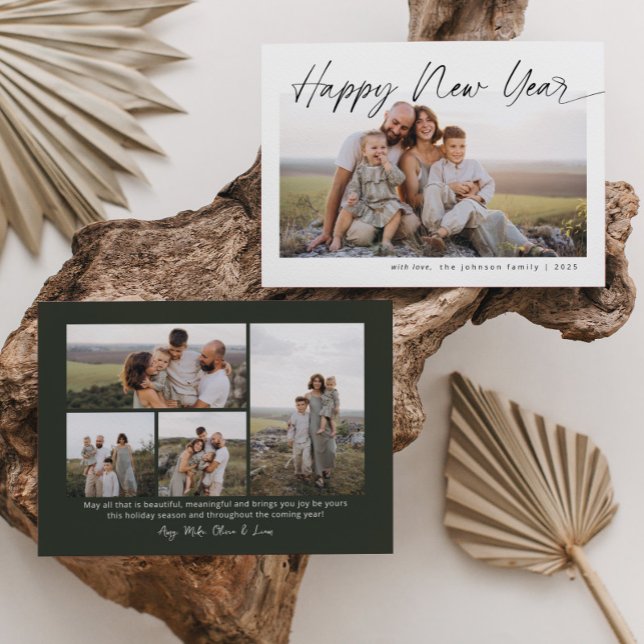 Minimalist Happy New Year Modern Script Christmas Holiday Card (Creator Uploaded)