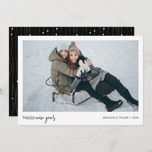 Minimalist Happy New Year Photo Holiday Card (Front/Back)