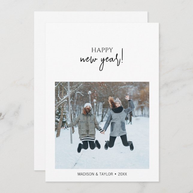 Minimalist Happy New Year Photo Holiday Card (Front/Back)