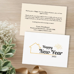 Minimalist Happy New Year   Real Estate Marketing  Card