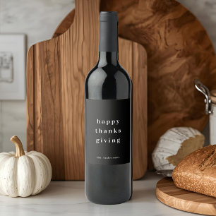 Minimalist Happy Thanksgiving Modern  Wine Label