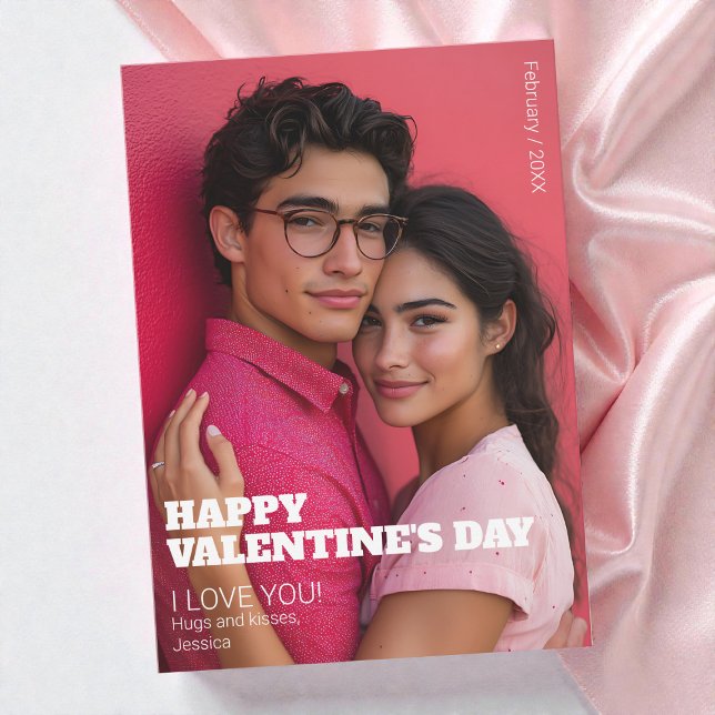 Minimalist Happy Valentine I Love You Couple Photo Holiday Card (Minimalist Happy Valentine I Love You Couple Photo Holiday Card)