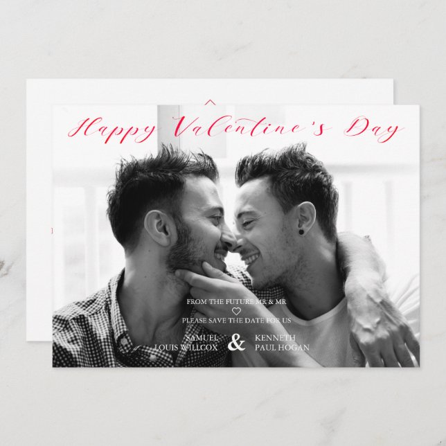 Minimalist Happy Valentine's Day Photo Wedding Save The Date (Front/Back)