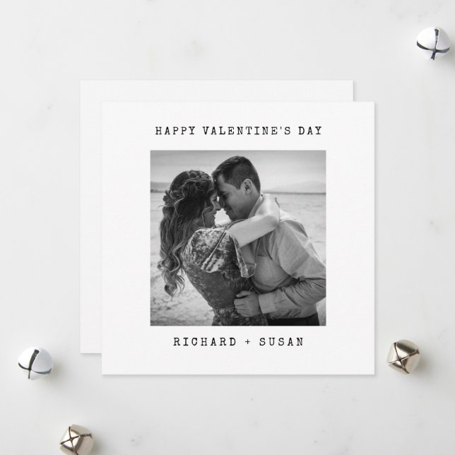 Minimalist Happy Valentine's Day with Photo Holiday Card (Front/Back In Situ)
