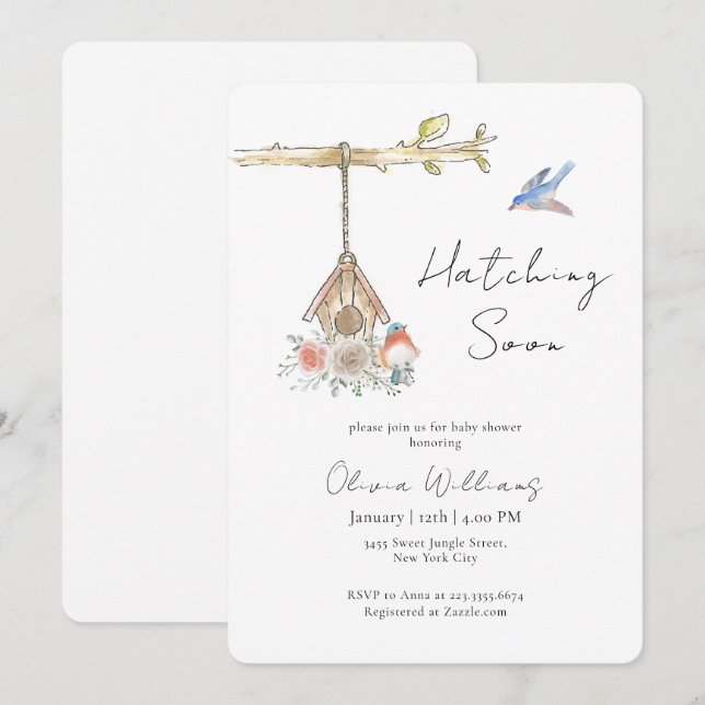 Minimalist Hatching Soon Bird Nest Baby Shower Invitation (Front/Back)