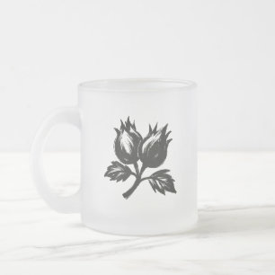 Minimalist Hazelnut – Ink Brush Botanic Design on  Frosted Glass Coffee Mug